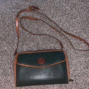 DOONEY & BOURKE VINTAGE GREEN AND BROWN LEATHER CROSSBODY BAG
